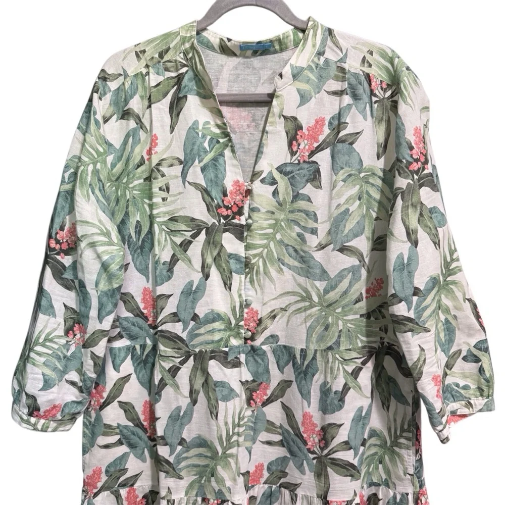 J. Mclaughlin Cunningham Palm Print Linen Blend Tiered Maxi Dress XLarge AS IS - Picture 5 of 15